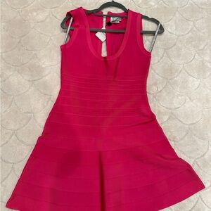 Brand New w tags Herve Leger Bandage mini A-line dress hot pink fuschia sz Large